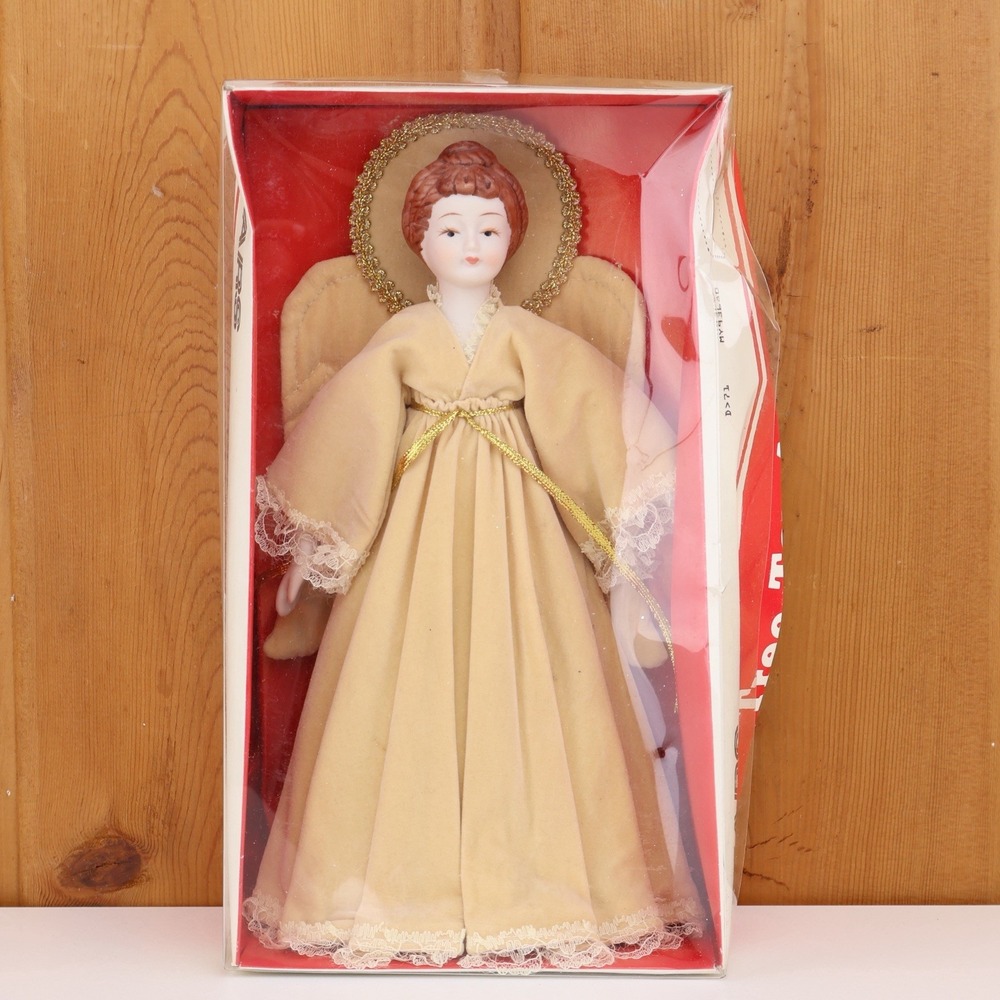 Vintage 1980s Sears Tree Top Angel Christmas Tree Topper Porcelain Boxed